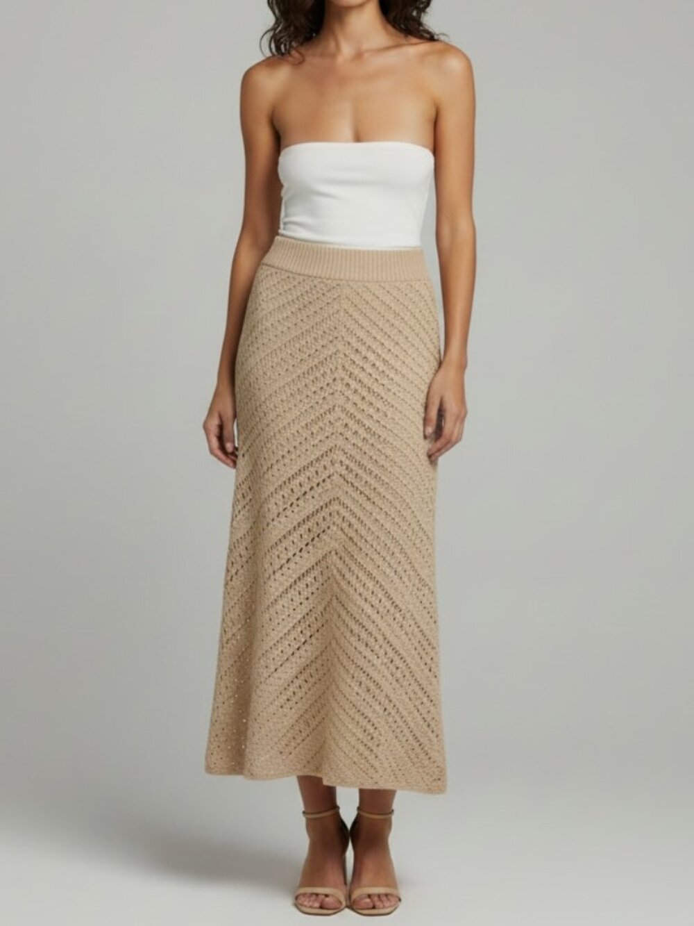 NWT ALTUZARRA Miller Cream Crochet Open Knit Side Slit Midi Skirt Large
